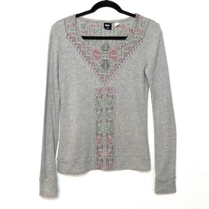 BDG Gray Long Sleeve Pullover Aztec Print Sweater
